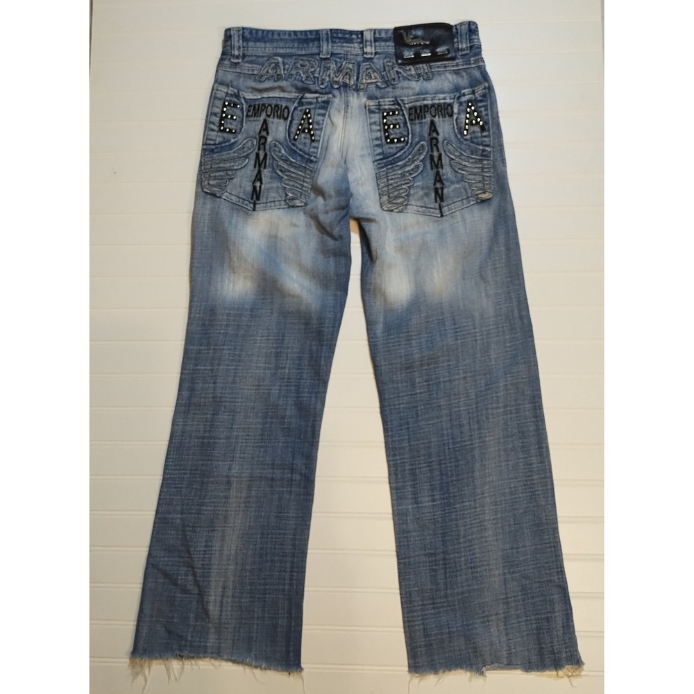 Vintage Emporio Armani Jeans Distressed Trashed 90s Women's Sz 29 Large Logo Y2K - Picture 4 of 16